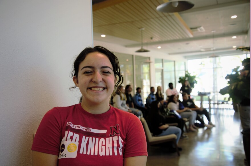 In the data room, Sofie Ortiz of North Fort Myers High School says looking at how much more money she can make by going to college motivates her to earn a degree. She hopes to get information about other scholarship opportunities during the FutureMakers' Student Voice Summit to avoid student loans.