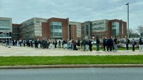 A line of students outside the State College Area High School.