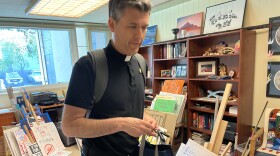 Pastor Matthew Schultz of First Presbyterian Church in Anchorage. He collected protest signs after a No Kings rally in June 2025 and delivered them, minus the sticks, to the office of U.S. Sen. Dan Sullivan. He's now running for U.S. House.