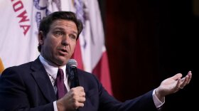 Republican presidential canddiate Florida Gov. Ron DeSantis speaks at the Iowa Faith & Freedom Coalition's fall banquet on Sept. 16.