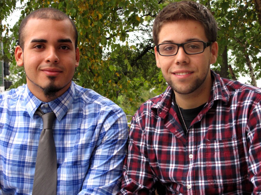<p>Orlando Quintana (right) and Enrique Omar Nieves frequently attend services at New Life Covenant. "This church makes you feel like family," Quintana says.</p>