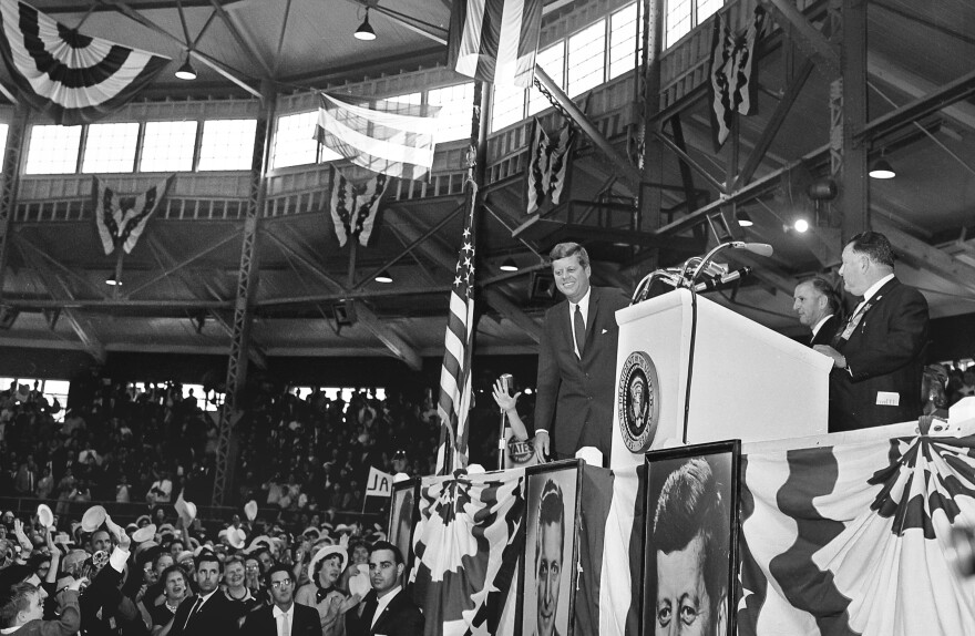 President Kennedy addresses supporters at the Coliseum at the Illinois State Fairgrounds in Springfield in October 1962.