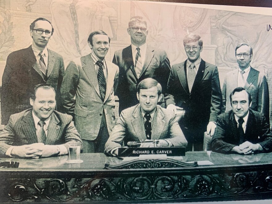 A photo of the 1973 Peoria City Council, with Mayor Richard Carver at the forefront