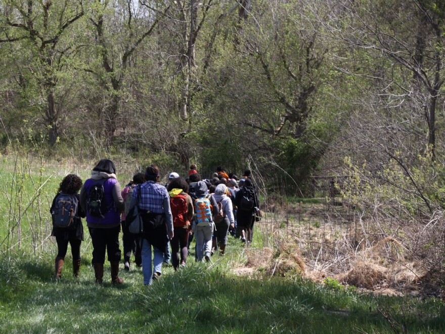 Members of Outdoor Afro hiking in West Virginia.