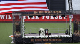 FDNY commissioner Lillian Bonsignore speaks during a memorial to commemorate the 25th anniversary of the 9/11 attacks, Wednesday, Sept. 9, 2026, in the Staten Island borough of New York. 