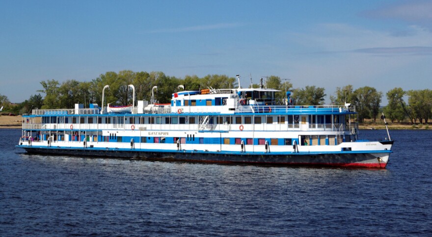 A picture taken on Sept. 11, 2010, shows the Bulgaria river cruiser heading along the Volga River near the city of Samara. More than 200 people were believed to be aboard the Bulgaria when it sank Sunday — nearly 75 percent more than the 120 the boat was licensed to carry, officials said.
