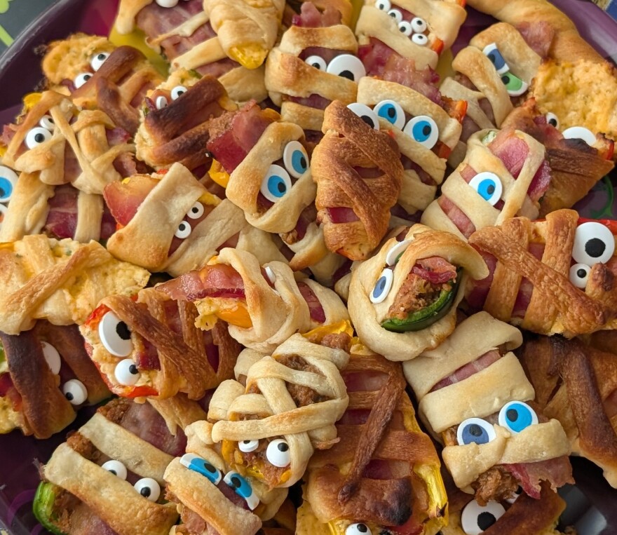 Halloween wrapped mummy treats 