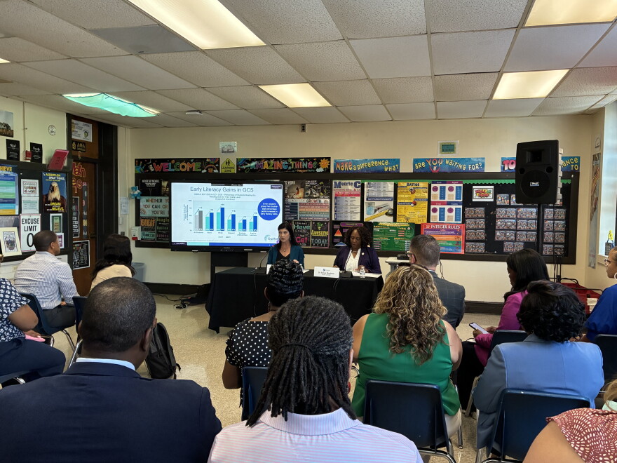 Guilford County Schools Superintendent Whitney Oakley and Chief of Staff Sonya Stephens held a press conference on the latest statewide data release on Sept. 2, 2026.
