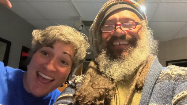 Adena Rivas from Creative Reuse Marketplace (left) and Jeff C Williams from Community Voices, NPR Illinois (right)