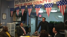 Mike Rendino, vice chairman of the Bronx Republican Party, leads a meeting of Bronx Republicans a week before New York's presidential primary.