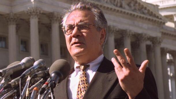 House Judiciary Committee member Rep. Barney Frank, D-Mass., gestures during a Capitol Hill news conference on Sept. 24, 1998. (Ron Edmonds/AP)