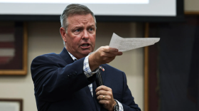Tarrant County Judge Tim O’Hare speaks to attendees during a True Texas Project meeting Sept. 14, 2026, at the Texas Star Golf Course in Euless.