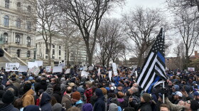 Hundreds of corrections officers and their families took to the state Capitol on Tuesday.