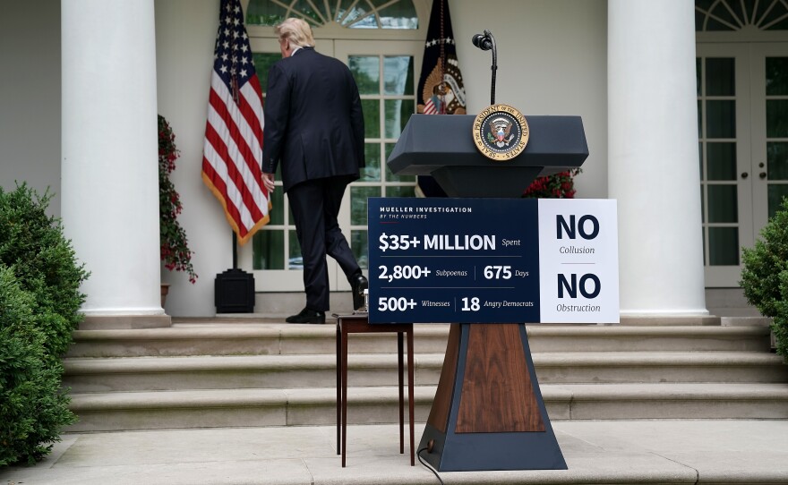 President Trump walks away from the lectern after speaking about Robert Mueller's investigation at the White House on Wednesday.