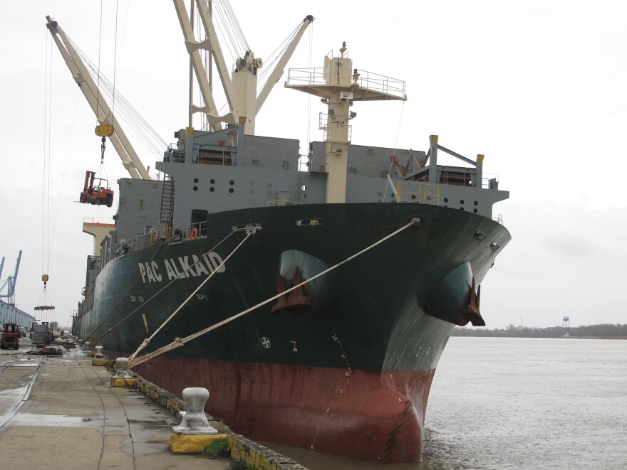 International ships call at the busy Port of New Orleans.  It's a major shipping convergence point on the Mississippi River. Ships come upriver from the Gulf of Mexico with imports from abroad, and barges come downriver, bringing U.S. goods for export.