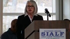 Angie Purdie during the Southern Indiana Labor Federation forum March 28.