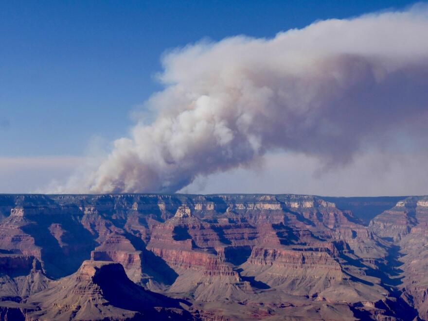 The smoke plume of the Dragon Bravo Fire over Grand Canyon National Park on July 11, 2025.