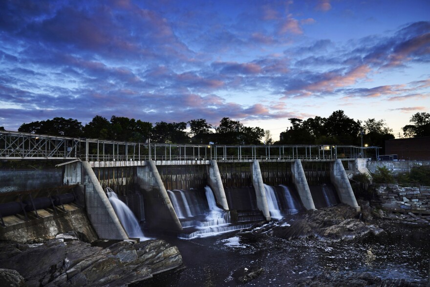 The Weston Dam holds back the Kennebec River, Tuesday, Sept. 14, 2021, in Skowhegan, Maine. Conservation groups recently filed a federal lawsuit against the Brookfield Renewable, owner of four dams along the Kennebec River, including Westin, alleging that the company is violating the Endangered Species Act. 