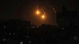 Flares are fired above Rafah in the southern Gaza Strip amid the ongoing conflict in the Palestinian territory between Israel and the militant group Hamas.