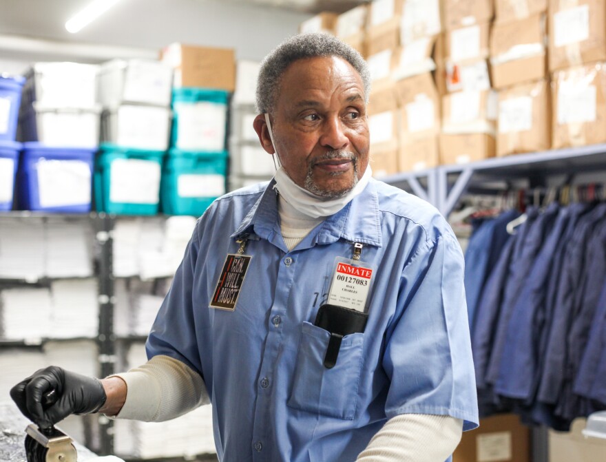 Charles Hall works in what's known as the property room at Northwest Correctional Complex in Tiptonville, TN.