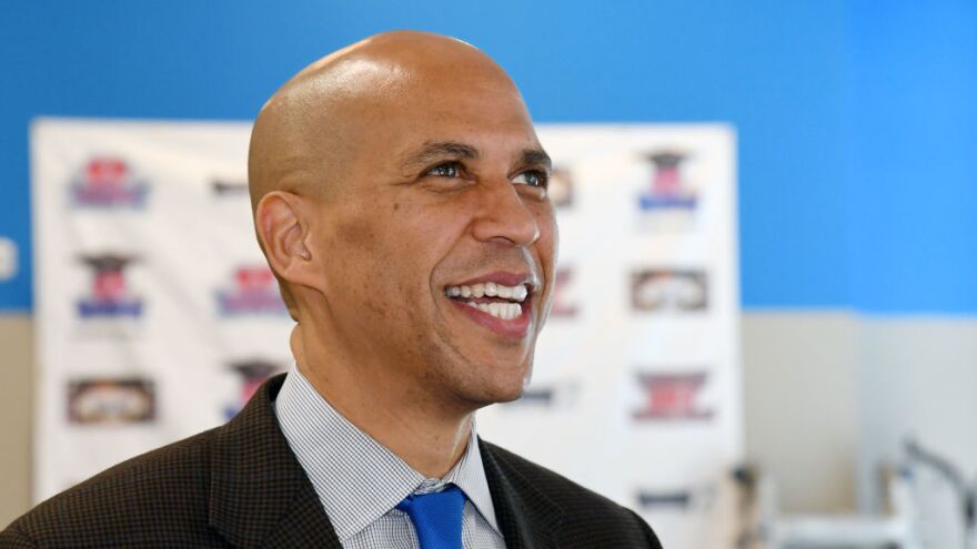 Sen. Cory Booker, D-N.J., visits Masterpiece Barber College as he campaigns for Nevada Democratic candidates in October in Las Vegas.