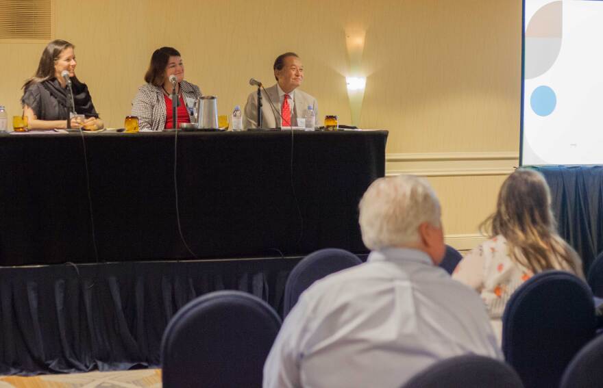 From left, Sandra Veszi Einhorn, Suzanne Cabrera and Michael Liu discuss affordable housing at a Miami conference organized by the Urban Land Institute on Tuesday, Feb. 25.