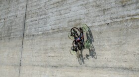 The wall-climbing robot in action.