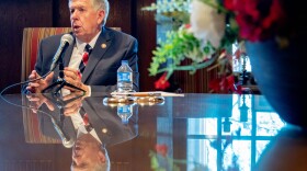 Gov. Mike Parson speaks to St. Louis Public Radio on Wednesday, Jan. 5, 2022, in his office at the Missouri Statehouse in Jefferson City. 