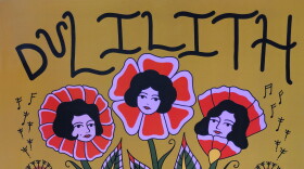 Poster for DuLilith Fest; illustration of three flowers with women's faces in the center