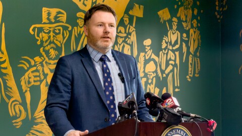 Assemblymember Pat Burke speaks at his office in Buffalo, New York on July 22, 2026.