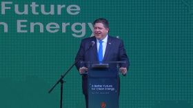 Gov. JB Pritzker speaks at an event Friday to announce a new investment in a lithium ion battery plant in Manteno by the Chinese company Gotion.