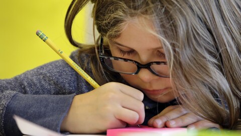 Data from the Annie E. Casey Foundation shows that Washington state is falling behind in education FILE -- In this file photo taken Oct. 2, 2014, fifth grader Claudia Starnes works on a project in her classroom at John Hay Elementary school in Seattle. The Washington State Supreme Court decision to hold the Legislature in contempt over lack of education funding is among the stop Washington stories of 2014. (AP Photo/Elaine Thompson, File)
