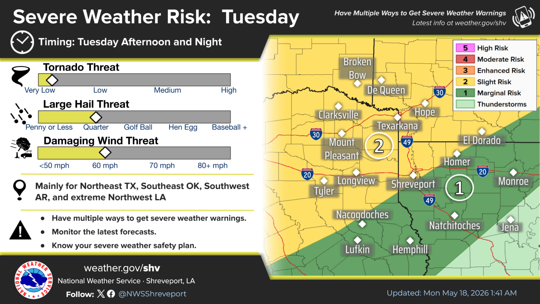 Severe thunderstorms possible Tuesday afternoon into Tuesday night