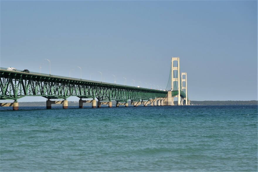 The twin pipelines of Enbridge Energy's Line 5 sits on the bottom of the Straits of Mackinac near the Mackinac Bridge.