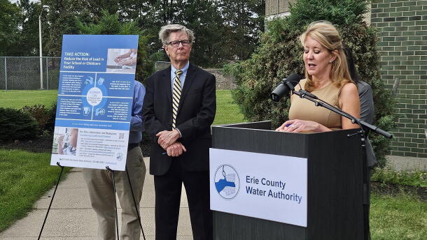 Sabrina Figler, director of the Erie County Water Authority Water Quality Laboratory, describes the process for testing lead levels in water samples.