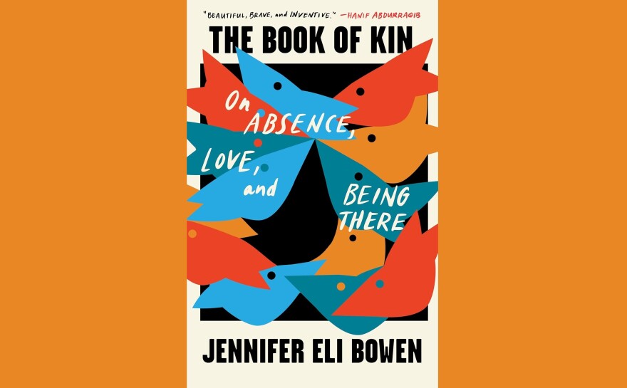 Orange, blue, and red patterned cover of "The Book of Kin" by Jennifer Eli Bowen