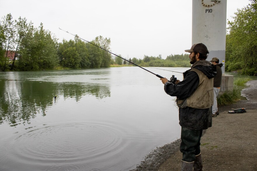 A man fishes at Ship Creek Tuesday, July 14, 2026. 