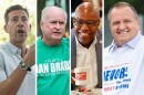 Side-by-side panels of headshots of candidates for Illinois Secretary of State and Attorney General. From left to right: Democratic Secretary of State candidate Alexi Giannoulias, Republican Secretary of State candidate Dan Brady, Democratic Attorney General incumbent Kwame Raoul and Republican Attorney General candidate Tom DeVore. 