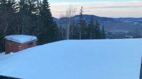 View from the cab of a grooming "cat" at Sunday River.