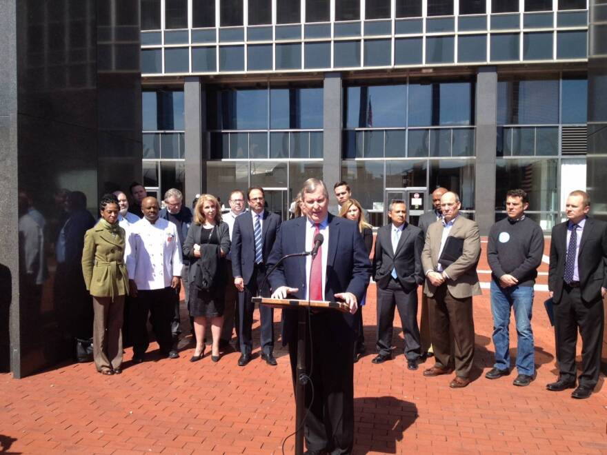 Mayor Greg Ballard speaks out against RFRA law Monday March 30 at the City-County Building.