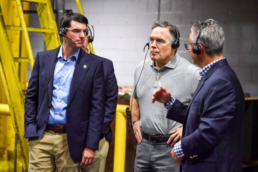 U.S. Rep. Rob Bresnahan, left, joined U.S. Sen. Dave McCormick on a tour of the Scranton Army Ammunition Plant led by John Pericci, general manager of General Dynamics Northeast Pennsylvania operations.