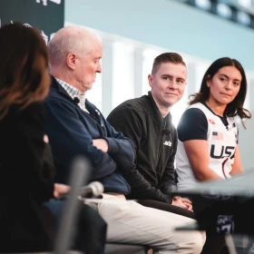 Callie Brownson (middle) at the NY Jets host Media Day for the first-ever ECAC Women's Flag Football League