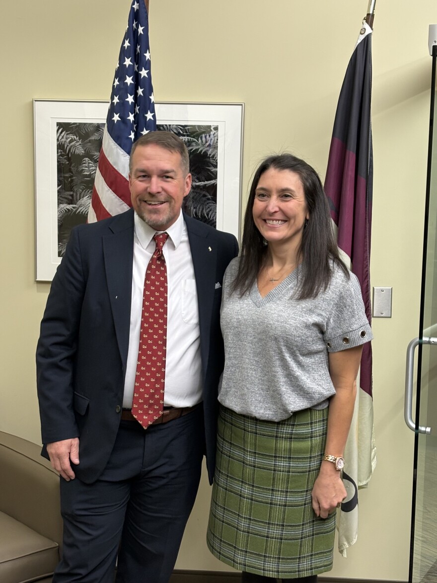 Pictured is Bryan and Melissa Suddith in the Mayors office.