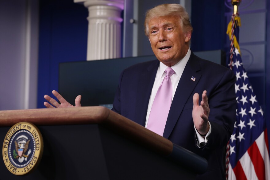 President Trump holds a press briefing Wednesday at the White House.