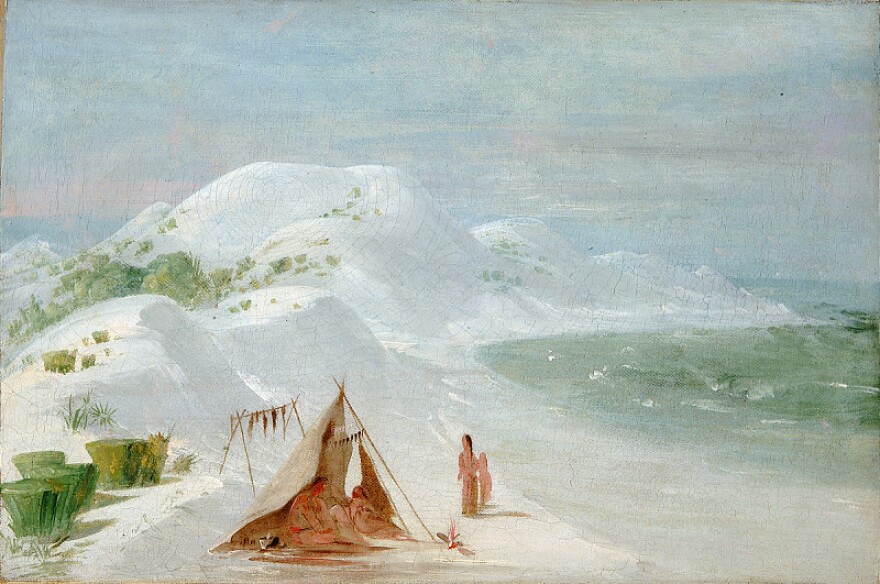 Scan from color transparency of a George Catlin painting titled, "White Sand Bluffs, on Santa Rosa Island."