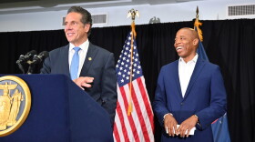 Gov. Andrew Cuomo appeared Wednesday at Lenox Road Baptist Church in Brooklyn with&nbsp;Eric Adams, the New York City Democratic mayoral candidate, before attending a community meeting to address rising gun violence.&nbsp;