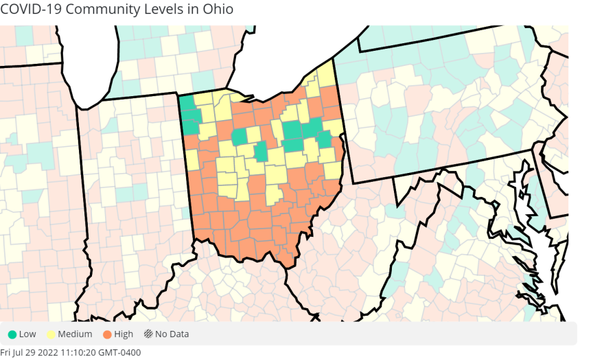  Community levels of COVID-19 have again reached high levels (in red) in many counties across the state, according to the CDC. [ The Centers for Disease Control and Prevention]