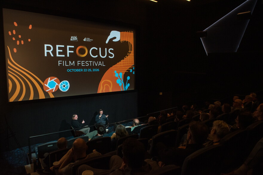 Director Andrew Haigh (right) was honored at the 2026 Refocus Film Festival with FilmScene's Cinema Savant Award. He sat down for a conversation with writer David Kajganich after a screening of Haigh's 2015 Academy Award-nominated film 45 Years.