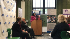 In Arsenal Technical High School's STEM learning lab, interim-Superintendent Aleesia Johnson announces the $1 million grant.