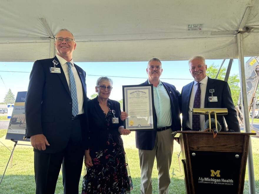 (L-R) MyMichigan Standish president Michael Erickson, Rose Goick-Saddler, Rep. Mike Hoadley and MyMichigan COO Bryan Cross at the groundbreaking for MyMichigan's new outpatient facility in Standish on Tuesday, July, 7th, 2026
